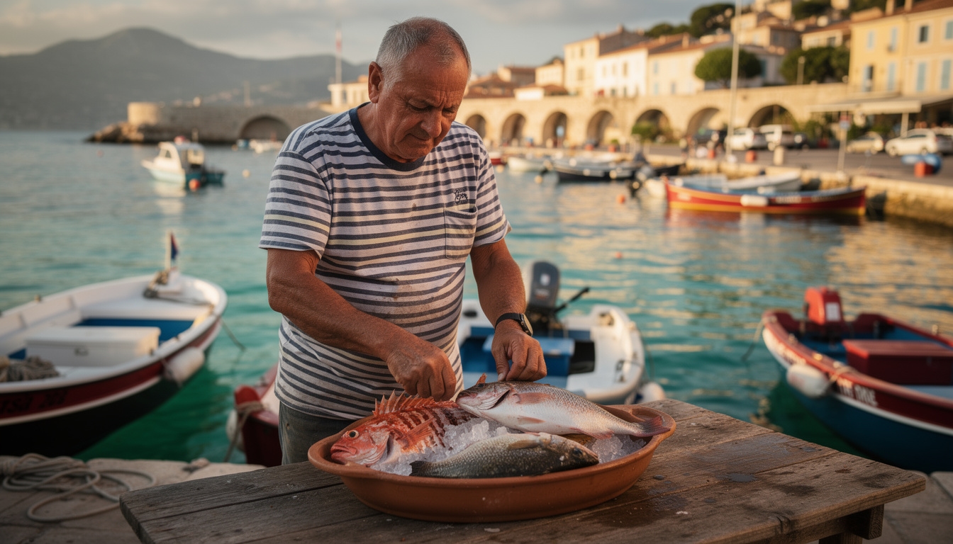 Pêcheur marseillais préparant une bouillabaisse traditionnelle