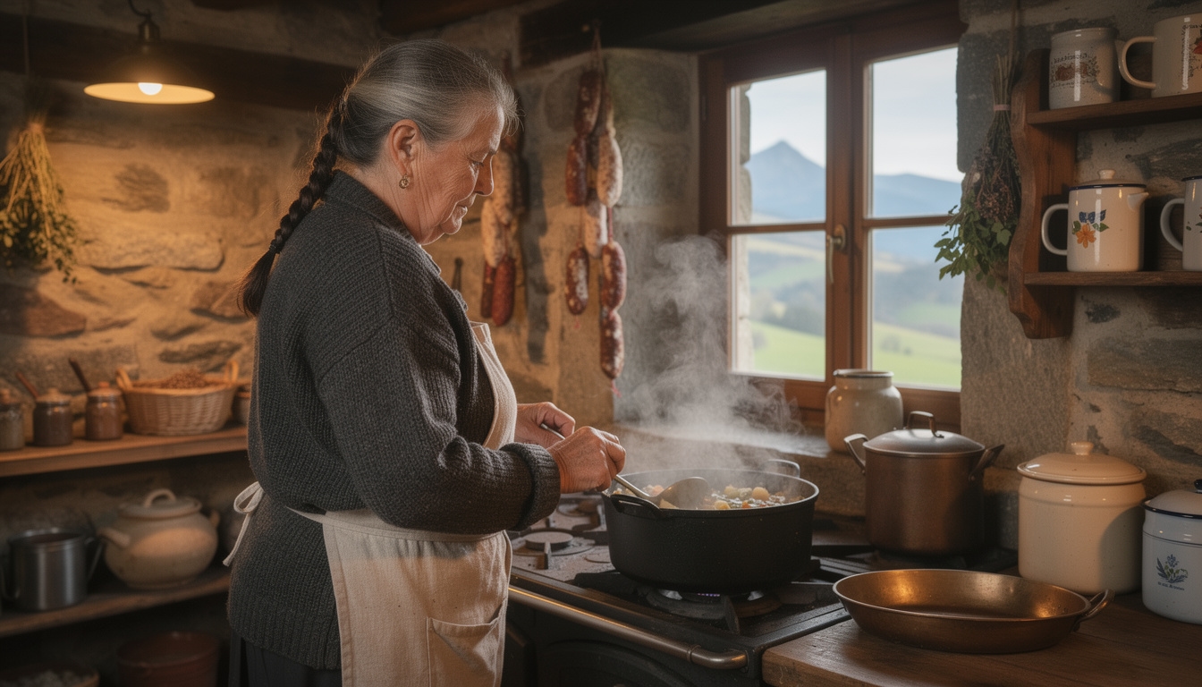 Fermière auvergnate et sa potée traditionnelle